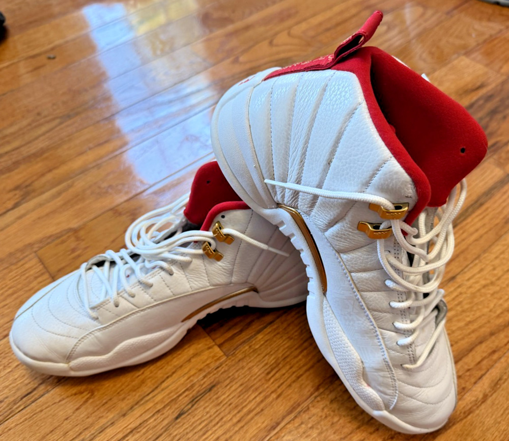 Air Jordan 12 Retro FIBA 130690-107 White Red Cherry Gold Nike Mens Size 11.5
